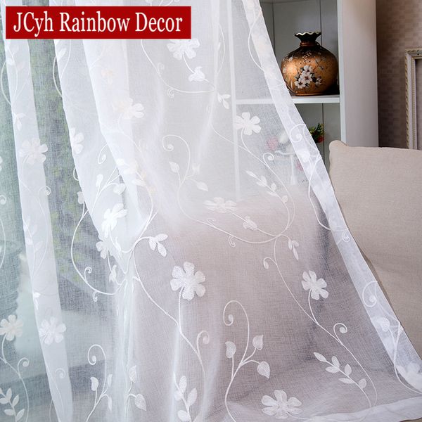 2019 Korean White Embroidered Voile Curtains For Bedroom Window
