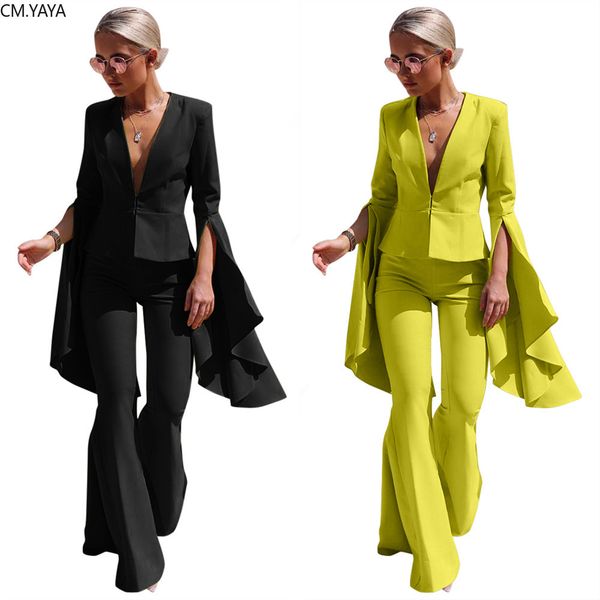 

gl autumn winter tracksuits irregular full flare sleeve blazers + pants suit 2 piece set office lady uniform women's set ls8021, White;black