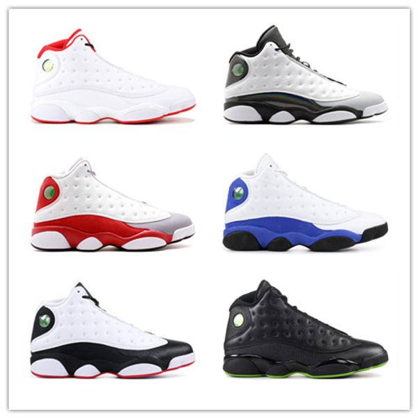 

2019 classic new engraving joe 13 pearl fish skin black cat black and green men's actual combat sports basketball shoes red and white