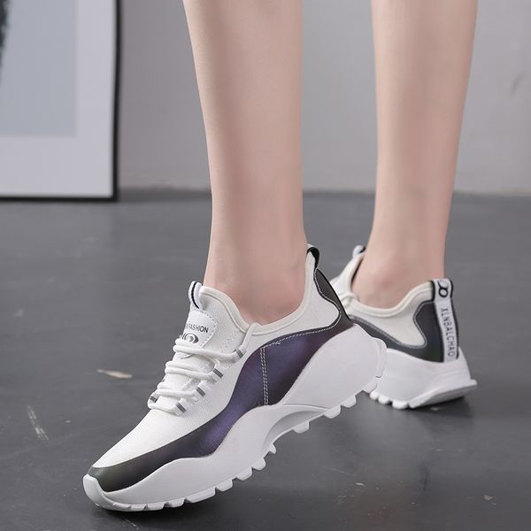 

woman platform shoes flats height increasing creepers chaussures femme luxury buty damskie women soft chunky sneakers trainers, Black