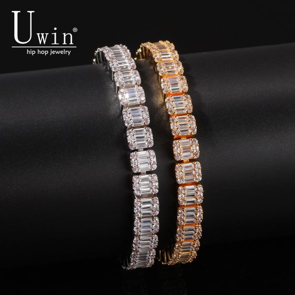 

uwin baguette cz bracelet iced out zircon 8.5m hiphop fashion punk chain bling bling elegant charms jewelry 7inch 8inch, Golden;silver