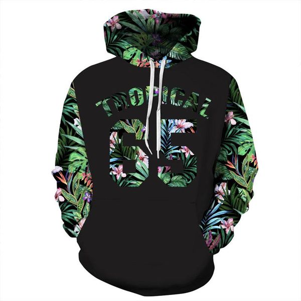 

green leaves hoodies men women 3d sweatshirts print number 65 letters flowers hooded hoodies graphic sweatshirts fit, Black