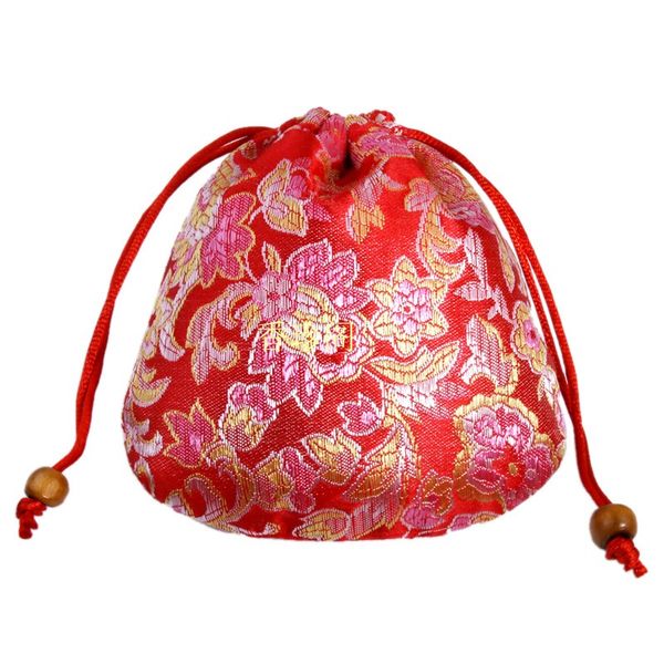 

floral small drawstring silk brocade jewelry pouch storage bag wedding favor bag packaging coin pocket 11x11 cm 50pcs/lot, Pink;blue