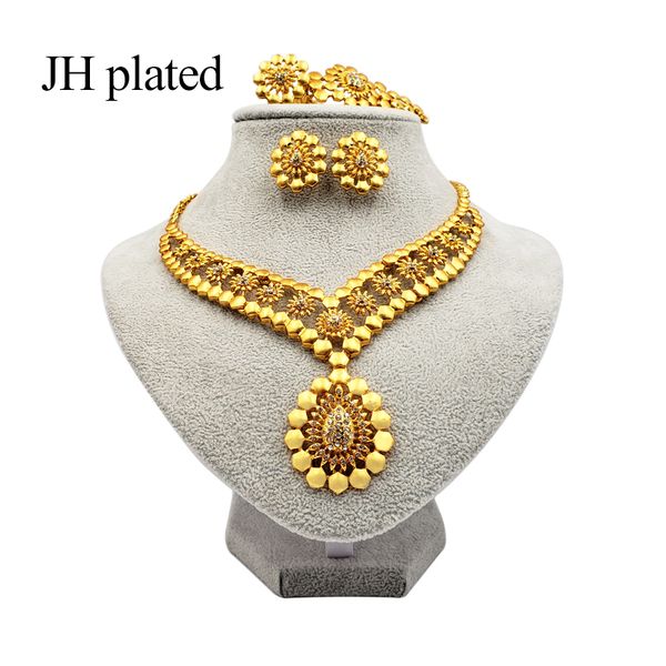 

jhplated new dubai gold color jewelry sets necklace / bracelet / earrings ring ethiopia eritrea women wedding fashion gifts, Silver