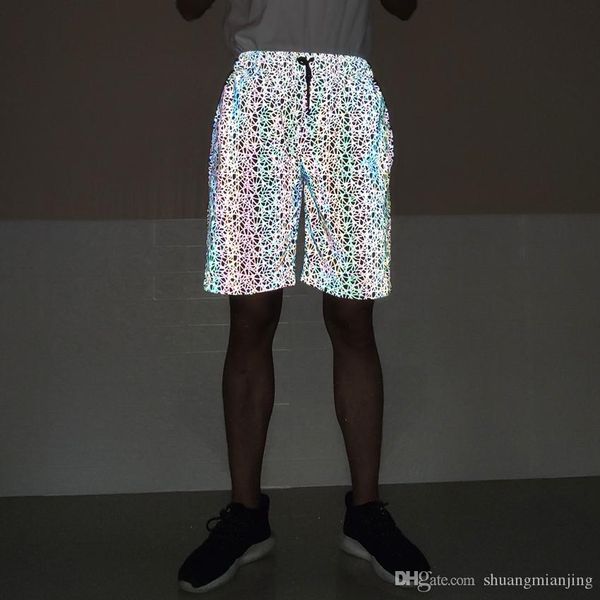 

мода мужчин женщины светоотражающие шорты шорты jogger блестящая hip pop печататься wear short спорт брюки клуб плюс размер 3xl, White;black