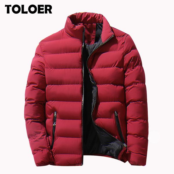 

brand men parka cotton padded winter jacket coat mens warm jackets male solid color stand collar zipper thick coats down parkas, Black