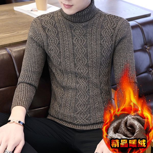 

long sleeve winter fleece men sweater turtleneck pullovers solid casual new fashion mens sweaters black gray brown, White;black