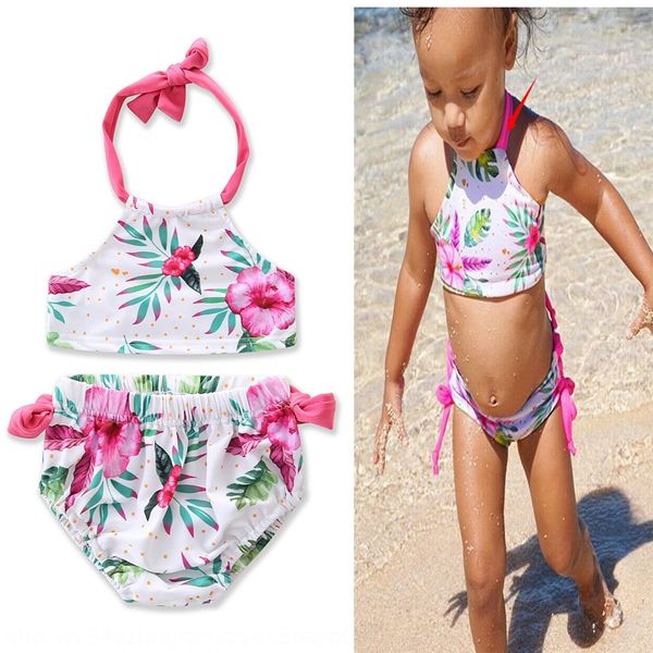 

children's 2020ins girl's neck split children's bikini swimsuit 2020ins girl's neck split bikini swimsuit, White;black