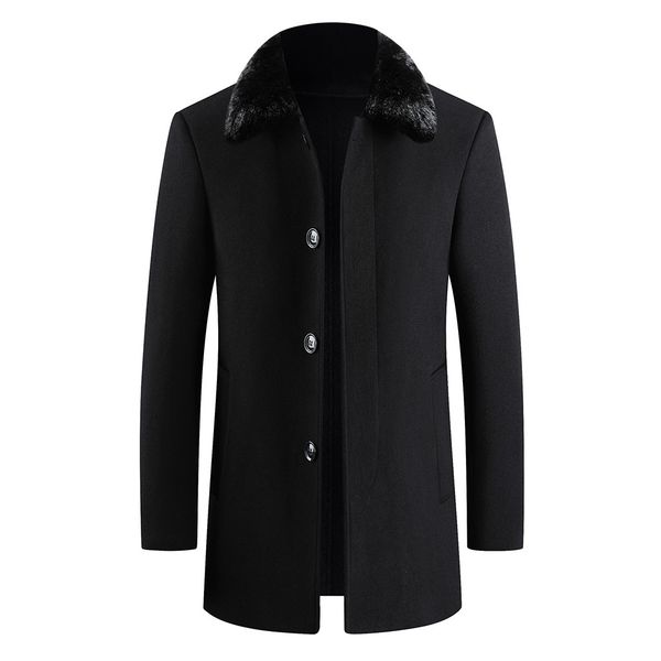 

men's trench casual autumn winter warm coat fashion business long slim overcoat jacket outwear trench coat men, Black