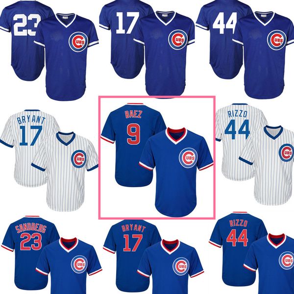 

mesh chicago javier baez cubs jersey 17 kris bryant 23 ryne sandberg 44 anthony rizzo retro mesh baseball jerseys, Blue;black