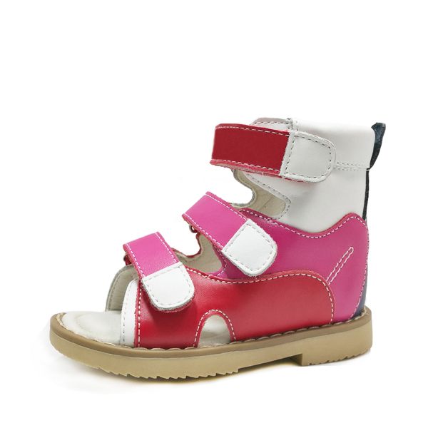 

kids mixed color genuine leather orthopedic sandals shoes cool summer open-toe shoes for boys and girls, Black;red