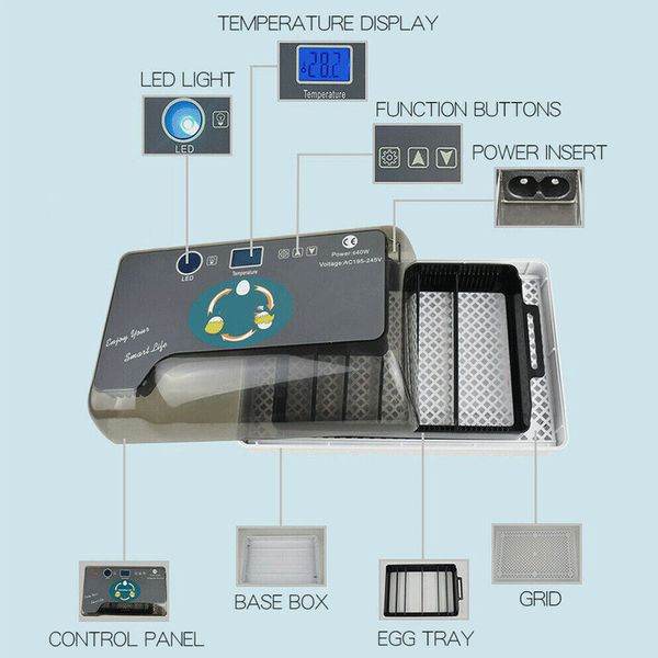 

12 eggs fully automatic incubator digital poultry hatcher egg turning led lamp