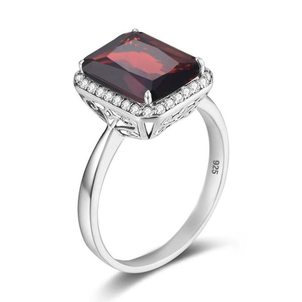 

szjinao garnet ring for women anillos de plata 925 jewelry prong setting with diamond anniversary bague gift for girlfriend new, Golden;silver
