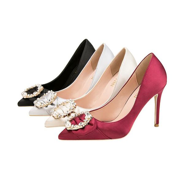 

Dropship 9288-8 Water Diamond Women's Slim High Heels Sexy Slim Pointed Shoes Bright Diamond Buckle Women's Single Shoes Asian 34-39