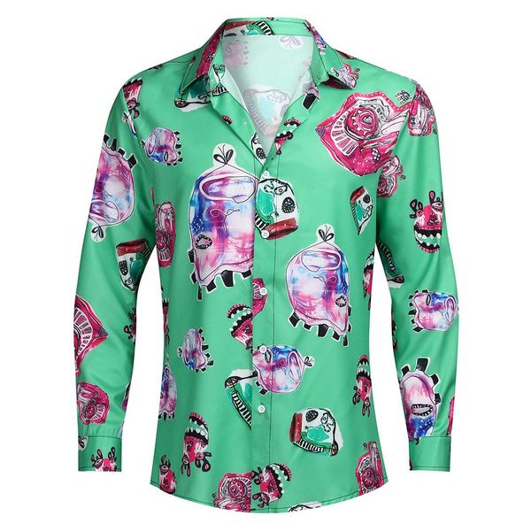

men's casual long sleeve slim fit 3d printing shirt blouse camisa social masculina camisas hombre plus size shirts hawaiian, White;black