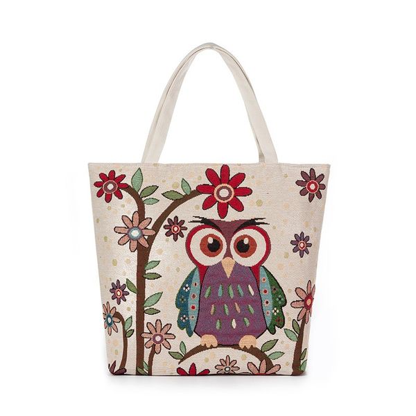 

canvas shopping bag spiraea owl pattern jacquard handbags shopping bags shoulder tote bag ladies summer canvas handbags