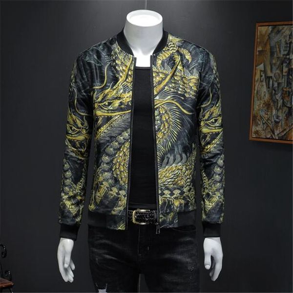

jacket men 2019 new spring autumn chinese dragon jacket men's slim street large size 5xlfashion jakarta manhood, Black;brown