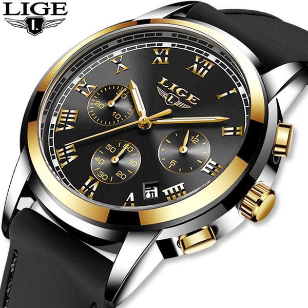 

lige watch for men fashion sport mens watches silicone strap business waterproof quartz watch relogio masculino, Slivery;brown