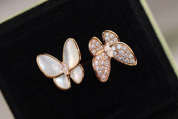 

women rings butterfly diamond rings fashion jewelry diamond open rings for women with box wedding gift, Silver