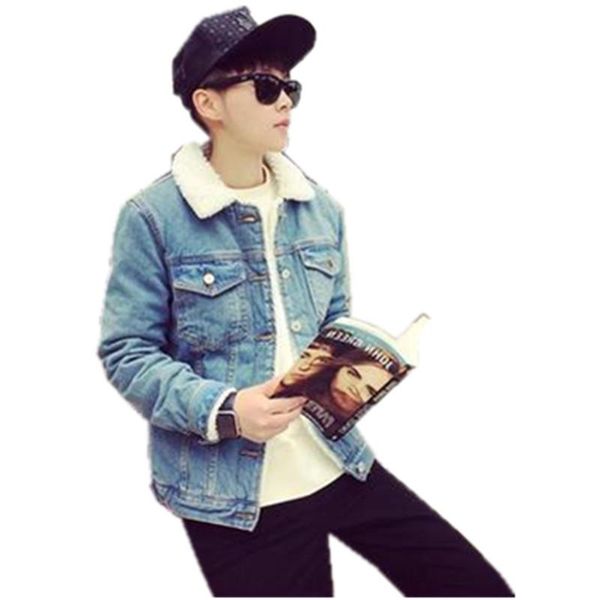 

men women winter jeans jacket fleece warm coat winter fashion jeans thick coat solid color vintage denim slim size m-2xl, Black;brown
