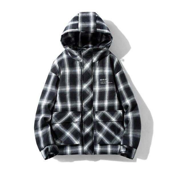 

quality mens winter duck down coats male fashion plaid waterproof down jackets men hooded short warm overcoats jk-867, Black
