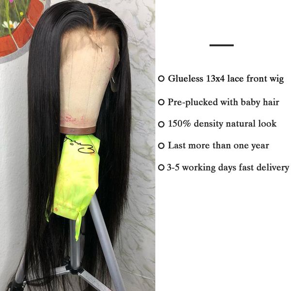 

straight lace front human hair wigs pre plucked hairline 150% 13x4 lace front wig 8-26 inch brazilian remy hair middle ratio new, Black