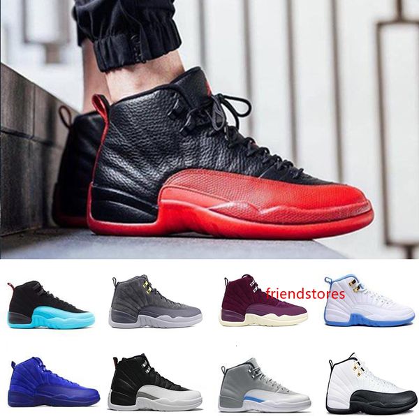 

12 men basketball shoes georgetown white the master flu game deep royal blue red suede barons playoff sports sneaker