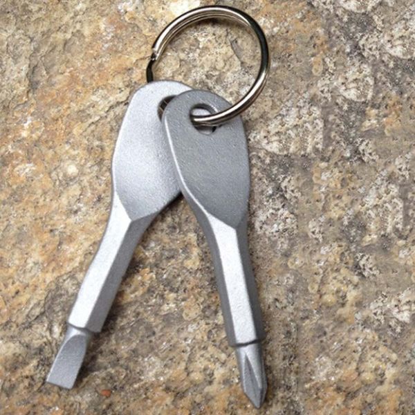 

1 set edc stainless steel multifunction screwdriver key shape mini slotted phillips screwdrivers keychain pocket repair tool