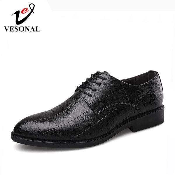 

vesonal 2019 spring autumn vintage pu leather leather shoes men classic mens dress shoes male formal office business big size, Black