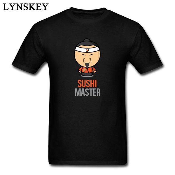 

3xl sushi master funny cartoon print t-shirt personality male custom cotton short sleeve black tshirt for men, White;black