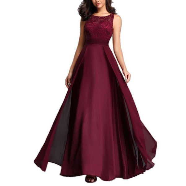 

wine red/black solid color s~3xl women evening party dress lace chiffon maxi dress long vestidos robe ball gown new, Black;gray
