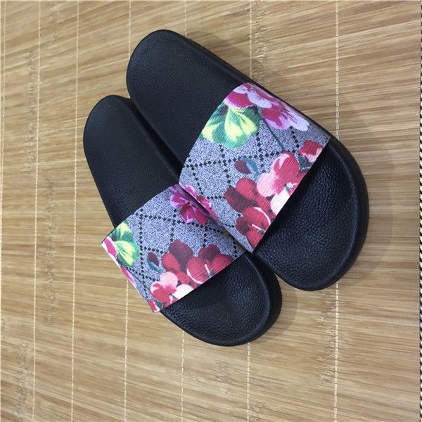 

2019 fashion men womens sandals with correct flower box dust bag designer shoes snake print slide summer wide flat sandals slipper, Black