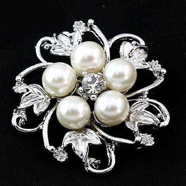 

elegant imitation pearl crystal round brooches pin for women hat backpack scarf accessories beautiful wedding bouquet buckle breastpin, Gray