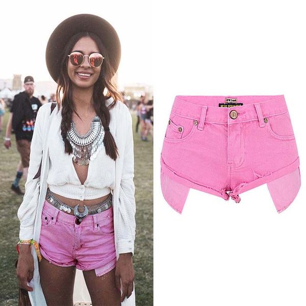 

women's fashion brand vintage tassel pink ripped low waisted short jeans punk woman denim shorts plus size, Blue