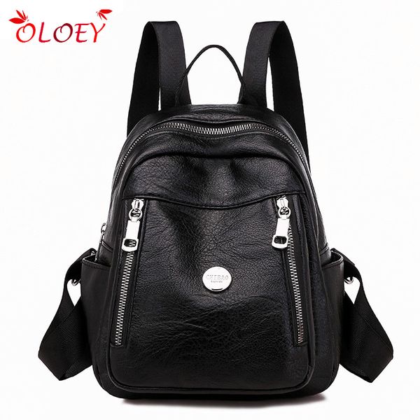 

solid pu leather small backpack women zipper multifunction 3 and 1 bag anti theft backpack for teenage girls new