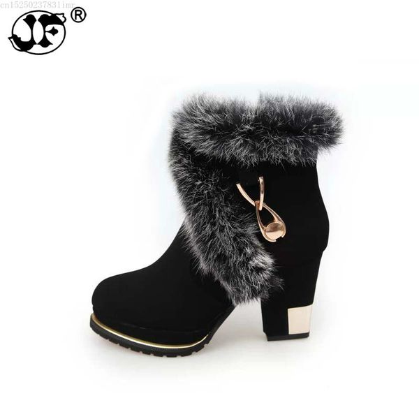 

2020 new winter faux fur fashion high heels women shoes woman boots platform warm snow luxury femme ladies korean black 563