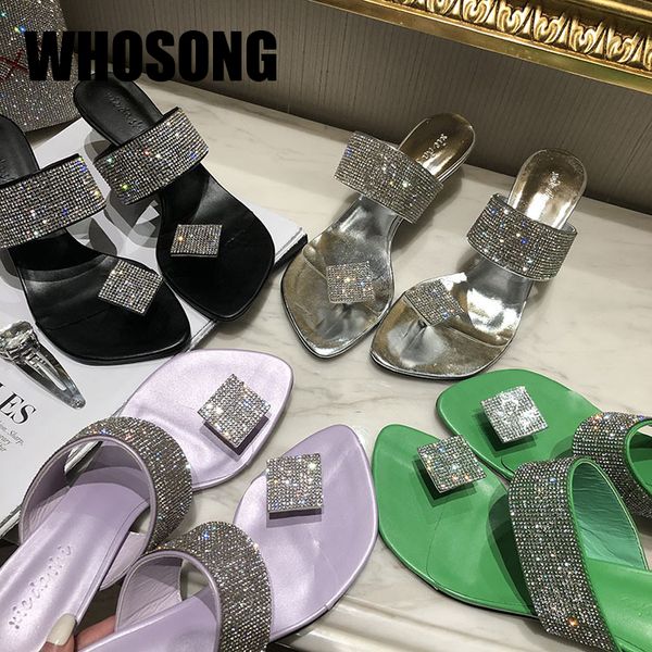 

slippers women woman rhinestone slides flip flops thin heels ladies outside female soft shoes zapatos de mujer, Black