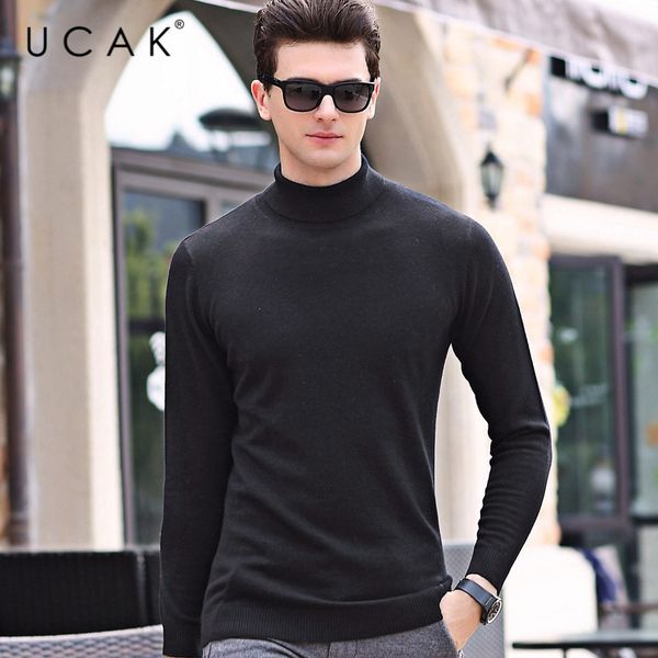 

ucak brand turtleneck sweaters men 2020 new arrival fashion trend wool casual solid streetwear spring sweater pullover men u1049, White;black