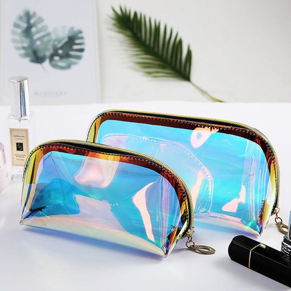 

hifuar new laser makeup pouch waterproof tpu material cosmetic bag for female transparant makeup case female jelly bag