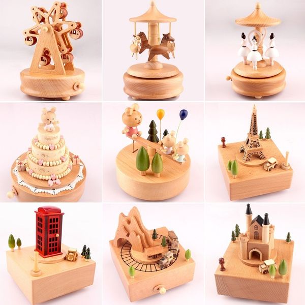 

high-grade carousel buildings ballet girl train solid beech wood music box wooden christmas gifts lover children craft nordic