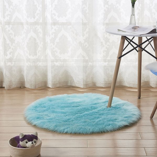 

luxury round hairy carpet mat seat pad faux plain fluffy soft cozy washable