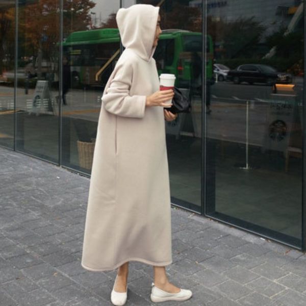 

2020 new spring summer solid color full sleeve hooded pullover sweatshirt dress women korea big size loose dress v403, Black