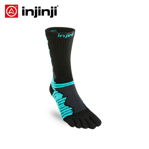 

injinji five finger socks ultra run crew mid weight long distance running cycling off-road for men's marathon ultra marathon, Black