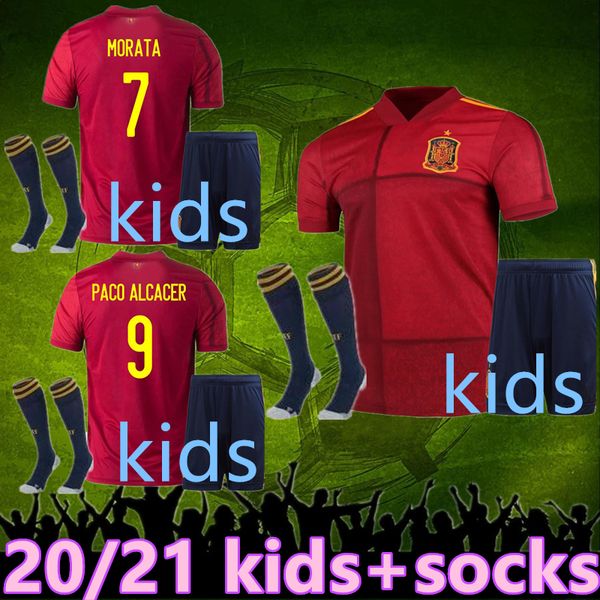 

2020 spain kids socks kit soccer jersey 20 21 espaÃ±a kids rodrigo paco alcacer morata ramos thiago football soccer shirt camisetas de futbol, Black