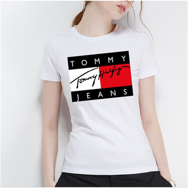 

famous european women's t-shirt designer golden alphabet printed t-shirt leisure o-collar summer short sleeve street style, White