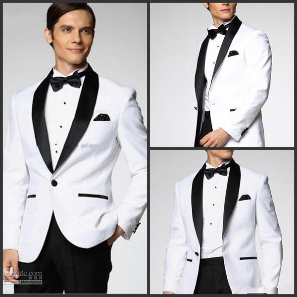 

custom design one button white groom tuxedos man shawl lapel groomsman men wedding suits bridegroom (jacket+pants+tie), Black;gray
