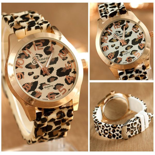 

silicone womon watches round fashion silicone watches woman quartz watch new casual leopard drop shipping &03, Slivery;brown