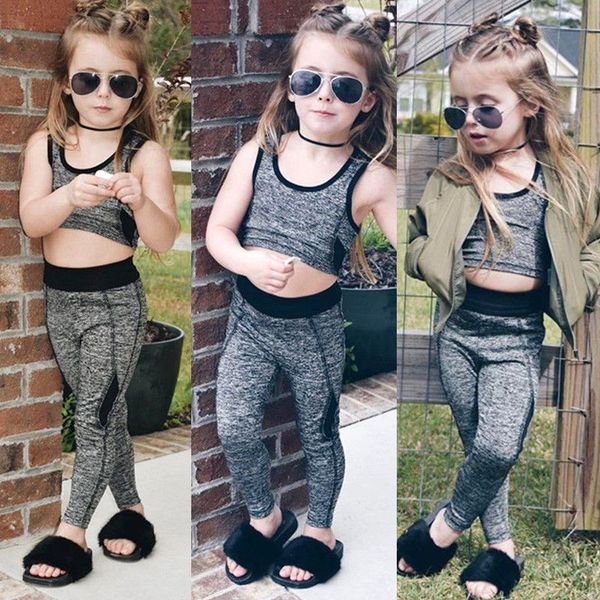 

2019 new baby girls yoga tracksuit elastic 0-6t fit baby girls yoga set 2pcs crop vest + long pants summer workout outfits, White;red