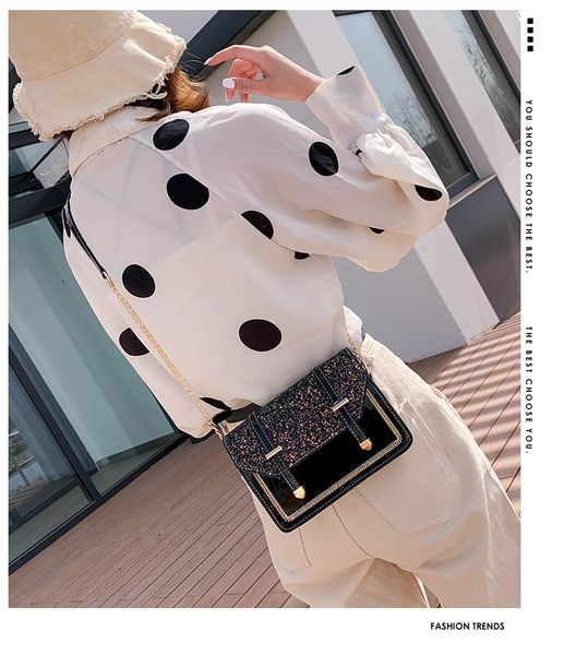 

2019 spring and summer new wild chain small square bag korean version ins tide sequins small bag female shoulder