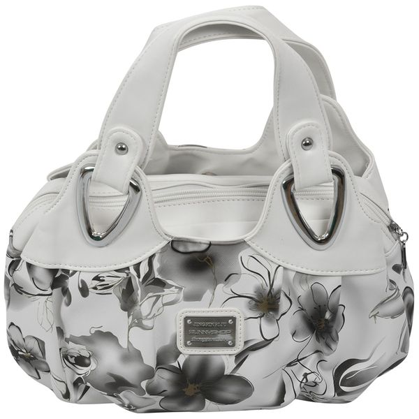 

fashion handbag women pu leather bag tote bag printing handbags satchel -ink gray flower + white handstrap